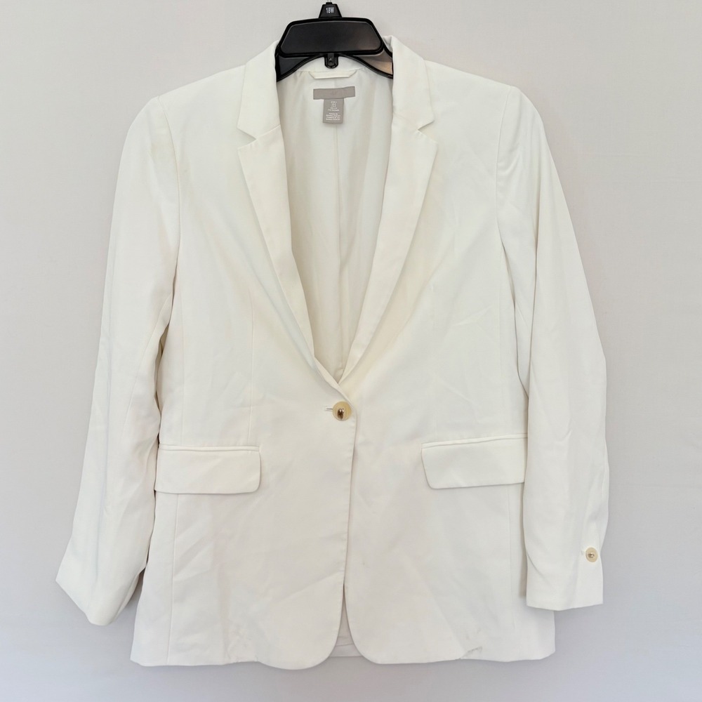 HM White Tailored Suit Jacket S Clean Girl Chic Light Minimalist As Is Smudges